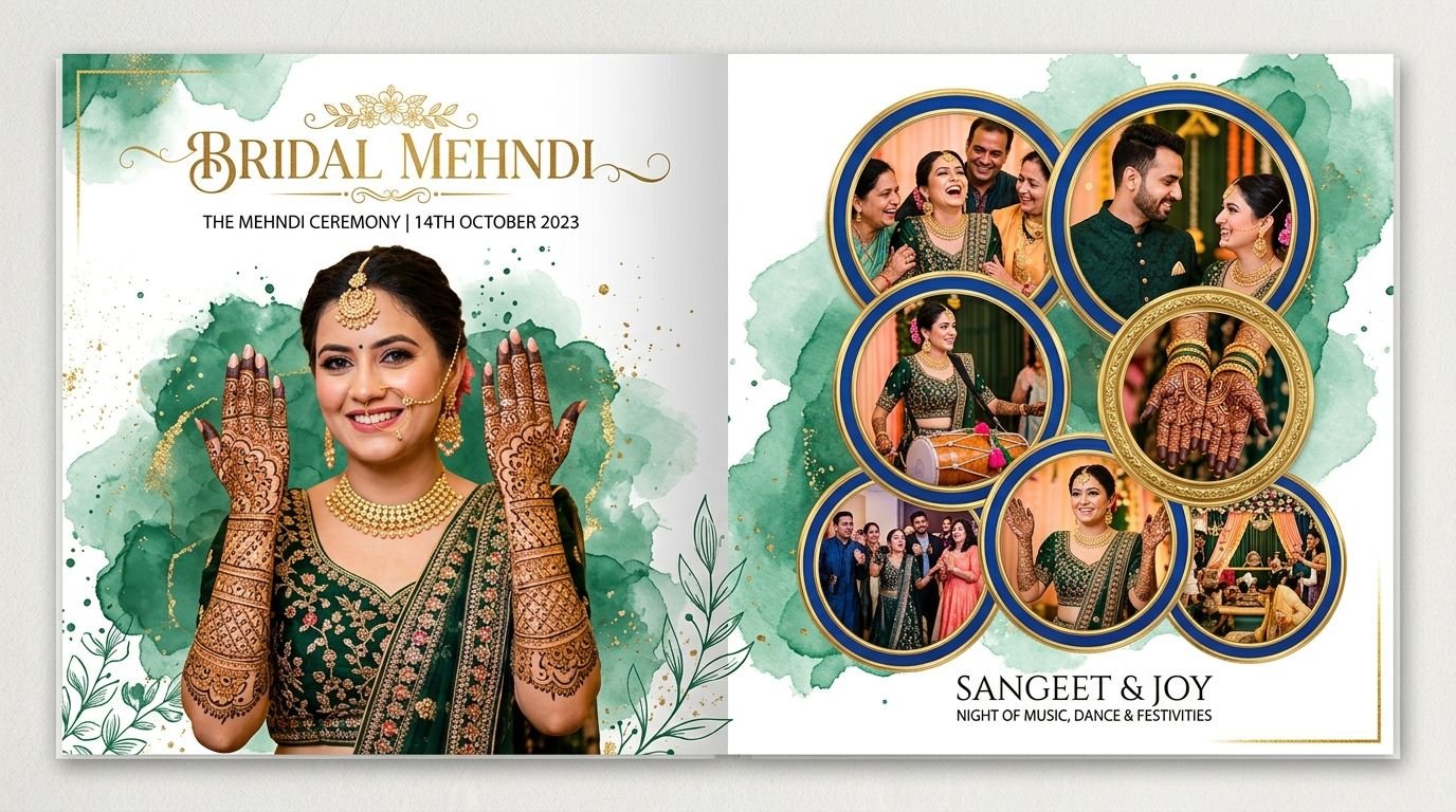 Bridal Mehendi and Sangeet Album Spread Template